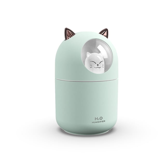 Cat Humidifier Cool Mist Humidifier for Home,Cute Cat Night Light for Bedroom Essential Pure Air for Baby Room,Easy Clean Quiet Operation Automatic Shut-off 300ML (Green)