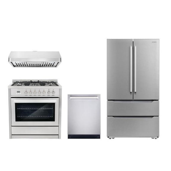 Cosmo 36 in. Dual Fuel Range & Range Hood & Dishwasher & Refrigerator Set