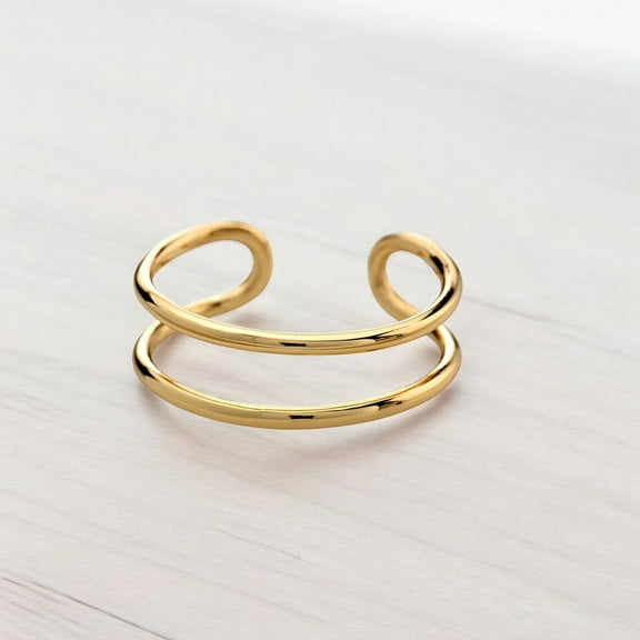 SS DESIGNS Statement Double Band Adjustable Ring – Elegant Open Cuff Ring in Sterling Silver & Gold Vermeil, Minimalist Women’s Jewelry