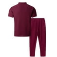 thumbnail image 5 of Stamzod Mens 2 Piece Outfits Fashion Patchwork Summer Turndown Short Sleeve Shirt and Pants Daily Casual Loose Oversized Sweatsuits for Men with Pocket Wine S, 5 of 5
