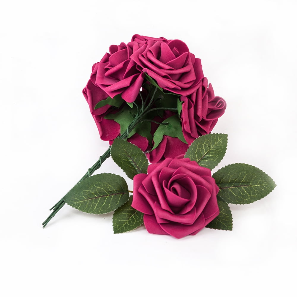 Wine Red Roses Artificial Flowers 50pcs Real Looking Foam Roses