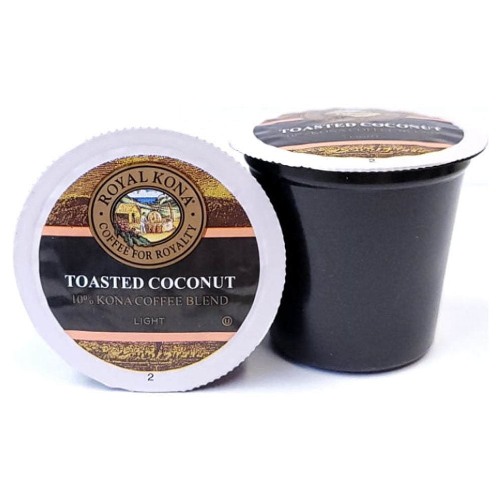 Royal Kona Coffee Toasted Coconut, 10% Kona Blend, Single-Serve Coffee Pods - 12 Count Box