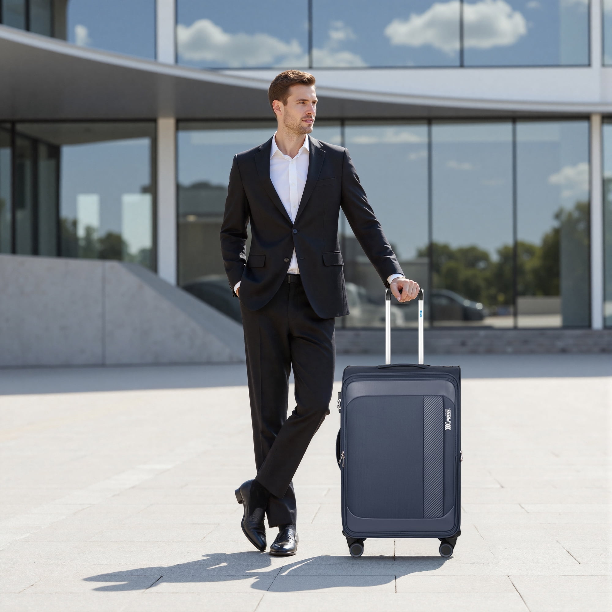 New York Xpress 26" Softside Expandable Luggage Medium Checked Suitcase with Spinner Wheels & TSA Lock, Navy Blue - 8809