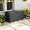 thumbnail image 2 of 85 Gallon Outdoor Storage Box, Resin Waterproof UV-Resistant Deck Box, Reinforced Stability for Patio, Garden, and Poolside, Striped Black, 2 of 3