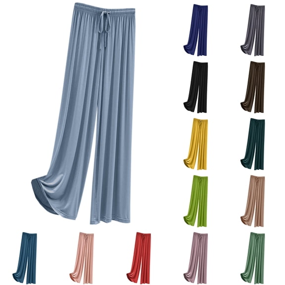 SROBPTY Fall Womens Pant Solid High Waist Loose Wide Straight Pocket Trousers