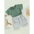 thumbnail image 4 of Toddler Baby Boy Summer Clothes Short Sleeve Striped Pocket Tshirt Top Solid Shorts Set Casual Outfits, 4 of 9