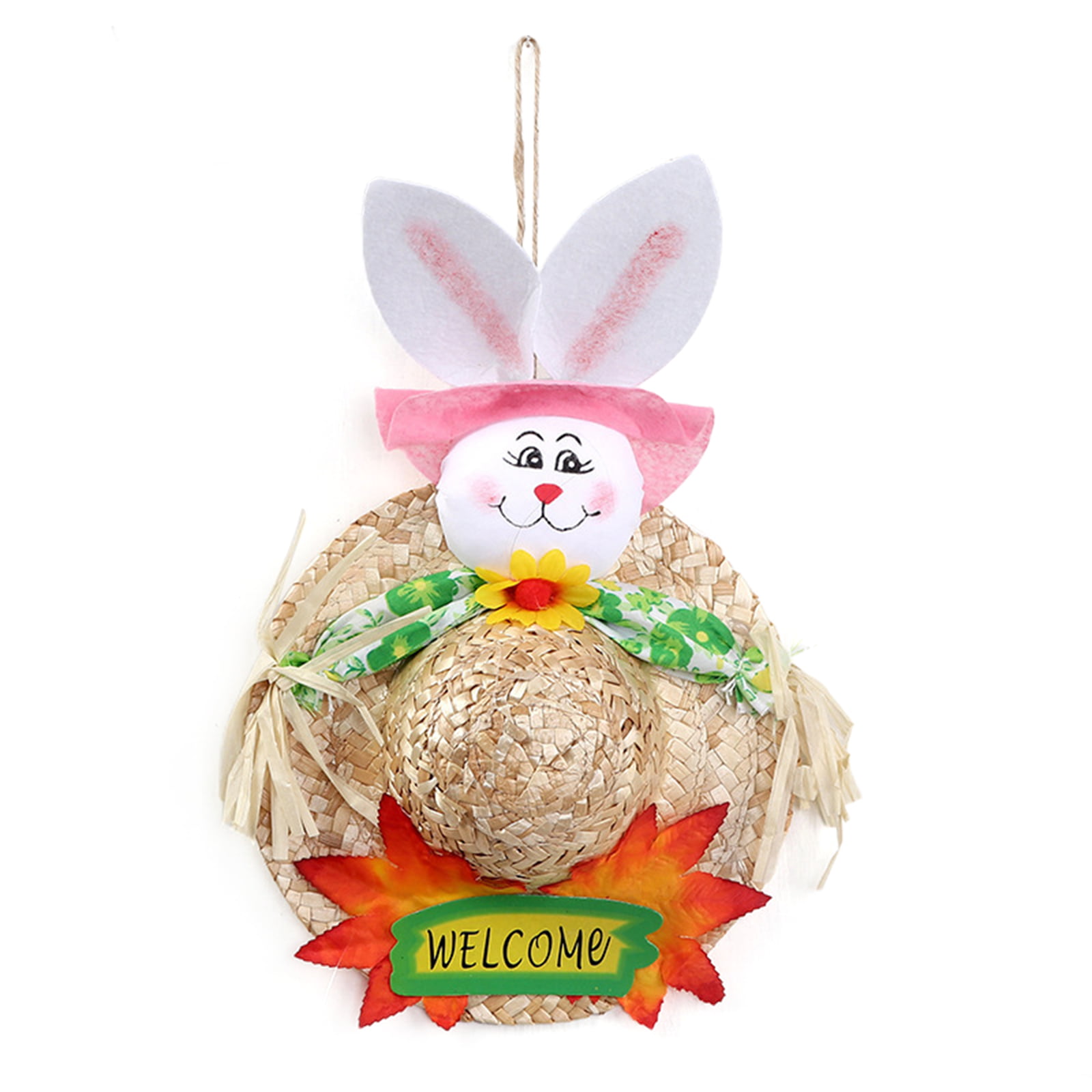 Easter Double Rabbit Scarecrows Ornament Pendant for Home Door Decoration 