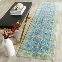 SAFAVIEH Valencia Tristen Floral Bordered Polyester Runner Rug, Blue/Multi, 2'3" x 12'