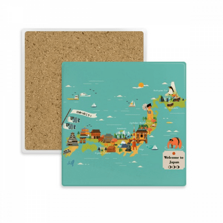 

Traditional Japanese Culture Map Square Coaster Cup Mat Mug Subplate Holder Insulation Stone