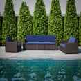 thumbnail image 4 of BizChair Brown Faux Rattan Sofa with All-Weather Navy Cushions, 4 of 11