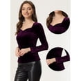 thumbnail image 2 of Top de terciopelo para mujer con cuello en forma de corazón elegante camiseta de manga larga Púrpura M, 2 of 5