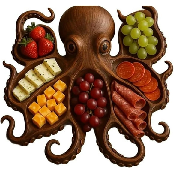 YSTIANN Kraken Octopus Charcuterie Board - Ocean Themed Wood Serving Platter for Cheese, Meats & Fruit | Unique Gift for Seafood Lovers, Housewarming & Entertaining AZ78-4231