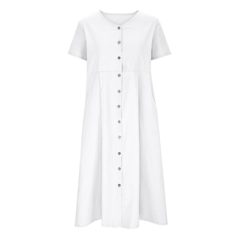 Vintage Solid Color Cotton Linen Button Down Dress With V Neck And Button  Pocket For Women Perfect For Summer Casual Wear Y1006 From Nickyoung03,  $11.88