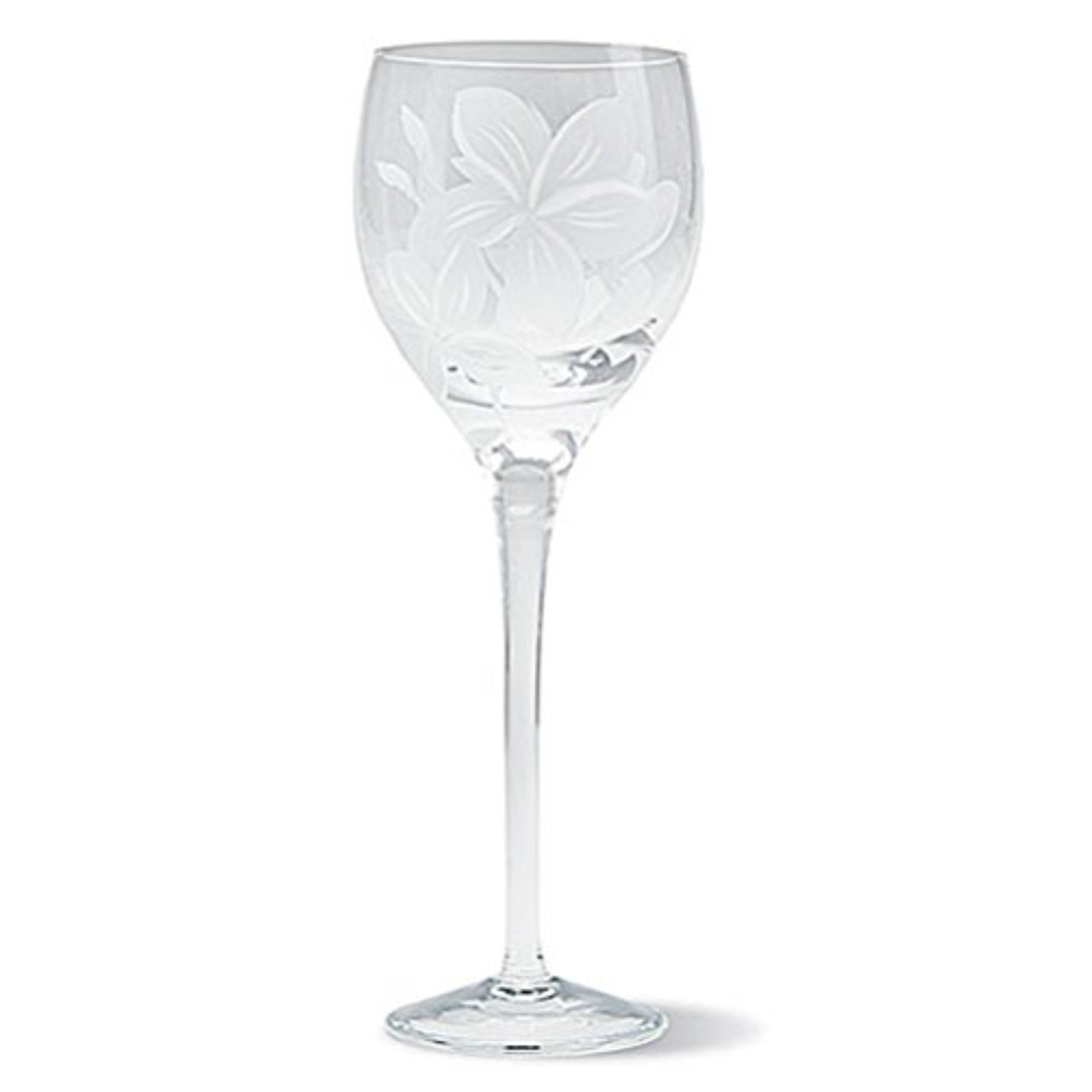 4 Plumeria Etched Wine Glasses