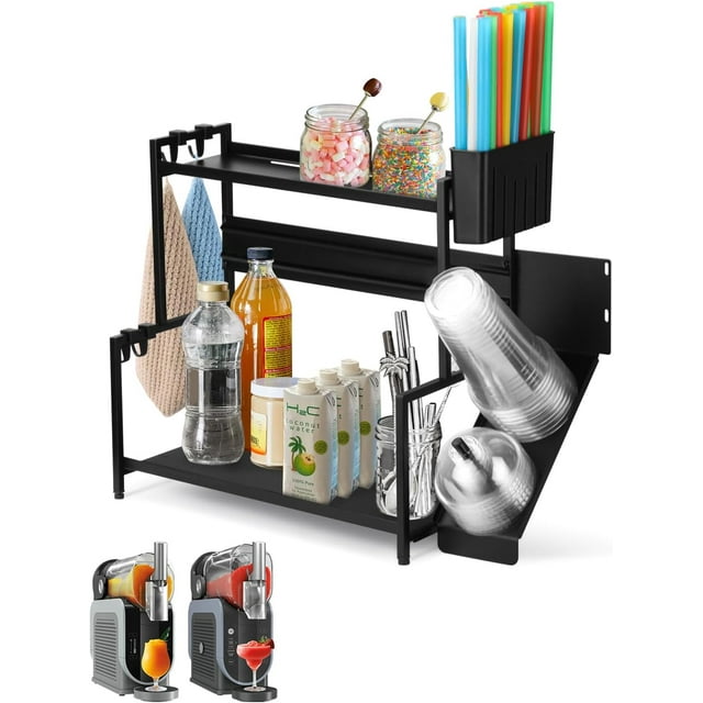 Supplies Organizer Rack for Ninja Slushie Machine FS301 / FS300 – Cold-Rolled Steel – Cup, Lid, Straw Divider Storage – Desktop Setup - Accessories for Ninja Slushi Machine