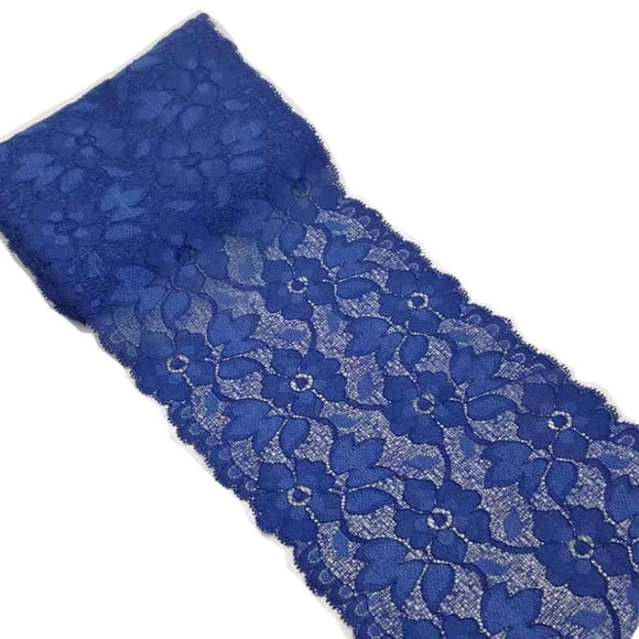 6.2 Inch Stretch Lace Trims Floral Embroidered Elastic Fabric for Garment and DIY Craft Supply by 5 Yards (Navy Blue)