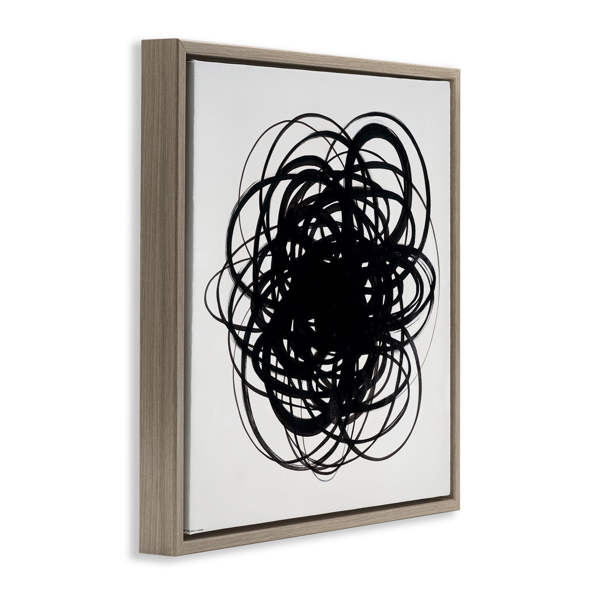 Stupell Industries Black Chaotic Scribble Abstract Painting Brown Floater Framed Canvas Art Print Wall Art, 18 x 18