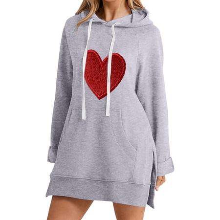 DGMIOCS Women s Plus Size Dress The Warmy Oversized Hoodie Dress For Women Casual Long Sweatshirt with Pocket and Drawstring for Comfort and Style Grey XXL