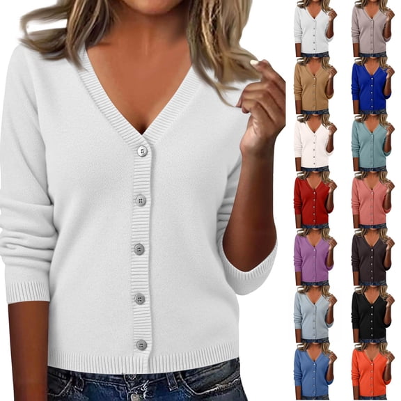 Trgacdwlo Lightweight Cardigans for Women V Neck Button Up Long Sleeve Sweater Tops for Women Fall Open Front Knit Trendy Clothes Black XXL