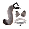 thumbnail image 1 of Conjunto de orejas y cola postizas para disfraz de cosplay, collar con pinza para el cabello y cascabeles gris negro, 1 of 9