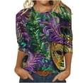 thumbnail image 2 of NSLGXD Mardi Gras Shirts for Women 3/4 Sleeve Mask Graphic Tee Blouse Carnival Themed Party Pullover Fashion Print Crew Neck Tops Funny Gifts Tshirt for Women Multicolor L, 2 of 5