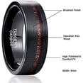 thumbnail image 5 of 8mm Black Brushed Finish Tungsten Carbide Ring Hawaiian Koa Wood Inlay Flat Edges Comfort, 5 of 6