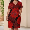 thumbnail image 3 of Red Floral Seamless Pattern Background Summer Sundress for Curve Women Casual Pattern Plus Size V Neck Short Sleeve Loose Fit Oversize Dresses, 3 of 5