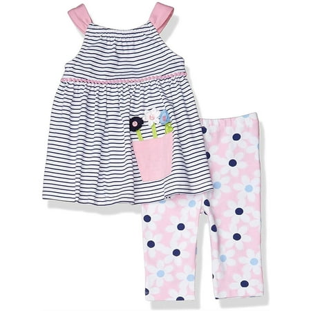 Kids Headquarters Girls 12-24 Months Stripe Floral Legging Set (Pink 18 Months)