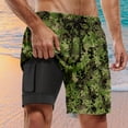 thumbnail image 2 of Board Shorts Summer Casual Camo Swim Shorts With Double Layer Beach Pants Inside Pockets Short Running Homme Green L, 2 of 4