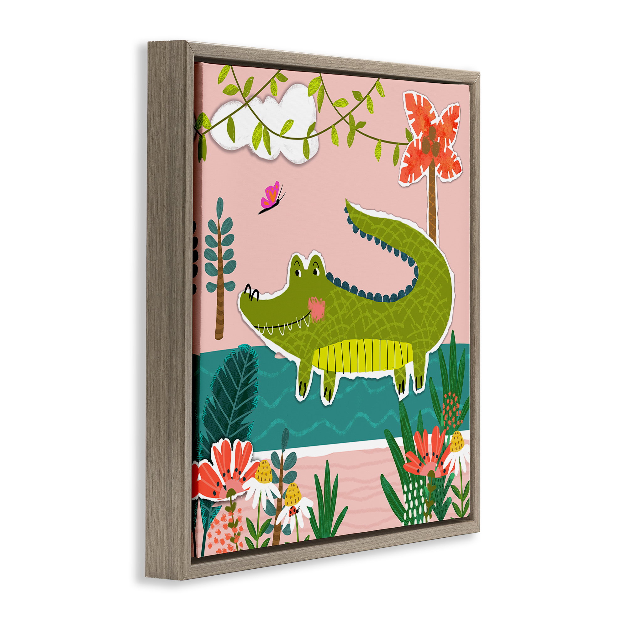 Stupell Industries Alligator In Swamp Animals Painting Brown Floater Framed Canvas Art Print Wall Art, 18 x 18