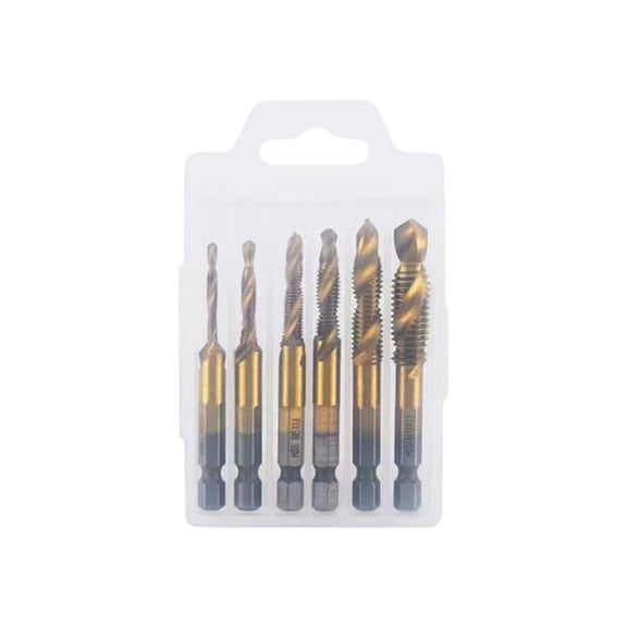 6 Piece Cobalt Hex Shank Drill Tap Bit Set (M3-M10), 3-in-1 Drill Tap Deburr Tool, HSS Titanium Coated Spiral Flute Threading Taps for Metal Working, Industrial Grade Threading Tool Kit