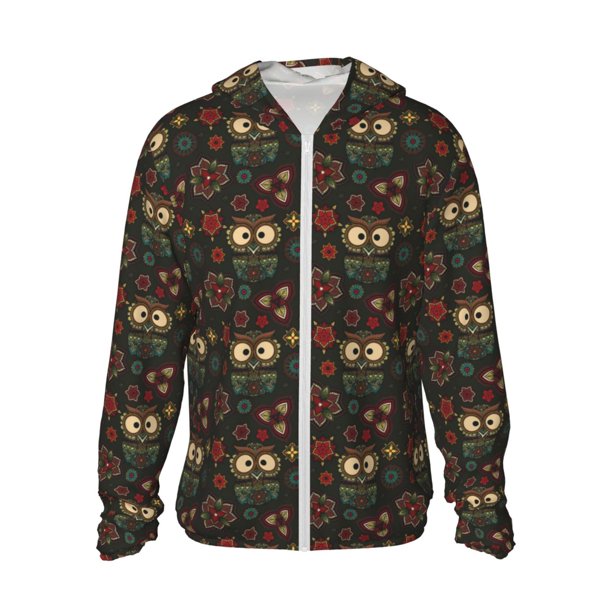 Fotbe Boho Owl Chaqueta con Protección Solar UPF 50+ para Hombre y Mujer, Camisa con Capucha y Bolsillos-Small