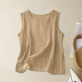 thumbnail image 5 of Eryao Women's Plus Size Linen Tanks Lightweight Loose Sleeveless Shirts Casual Basic Solid Tank Tops Vacation Loungewear,Khaki XXXXL, 5 of 5