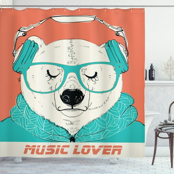 Ambesonne Polar Bear Shower Curtain, Music Lover Animal, 69"Wx75"L, Sea Green Coral