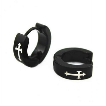 Menolana 5xFashion Jewelry Men Cross Pattern Black Hoop Small Huggie Earrings