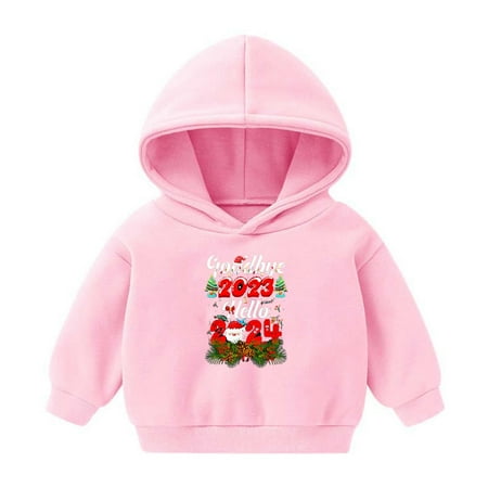 

Virmaxy Christmas Toddler Baby Boys Girls Cute Hoodies GOODBYE 2024 HELLO 2024 Printed Santa Graphic Hoodies Sweatshirt Long Sleeve Pullover Plush Hoodies For The Baby Christmas Gifts Pink-B 6T