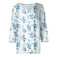 thumbnail image 5 of WTOBBY Women's Floral Print V-Neck 3/4 Sleeve Loose Fit Versatile Blouse Top for Casual Spring Fall Fashion and Everyday Comfortable Outfits,Light Blue 2XL, 5 of 6