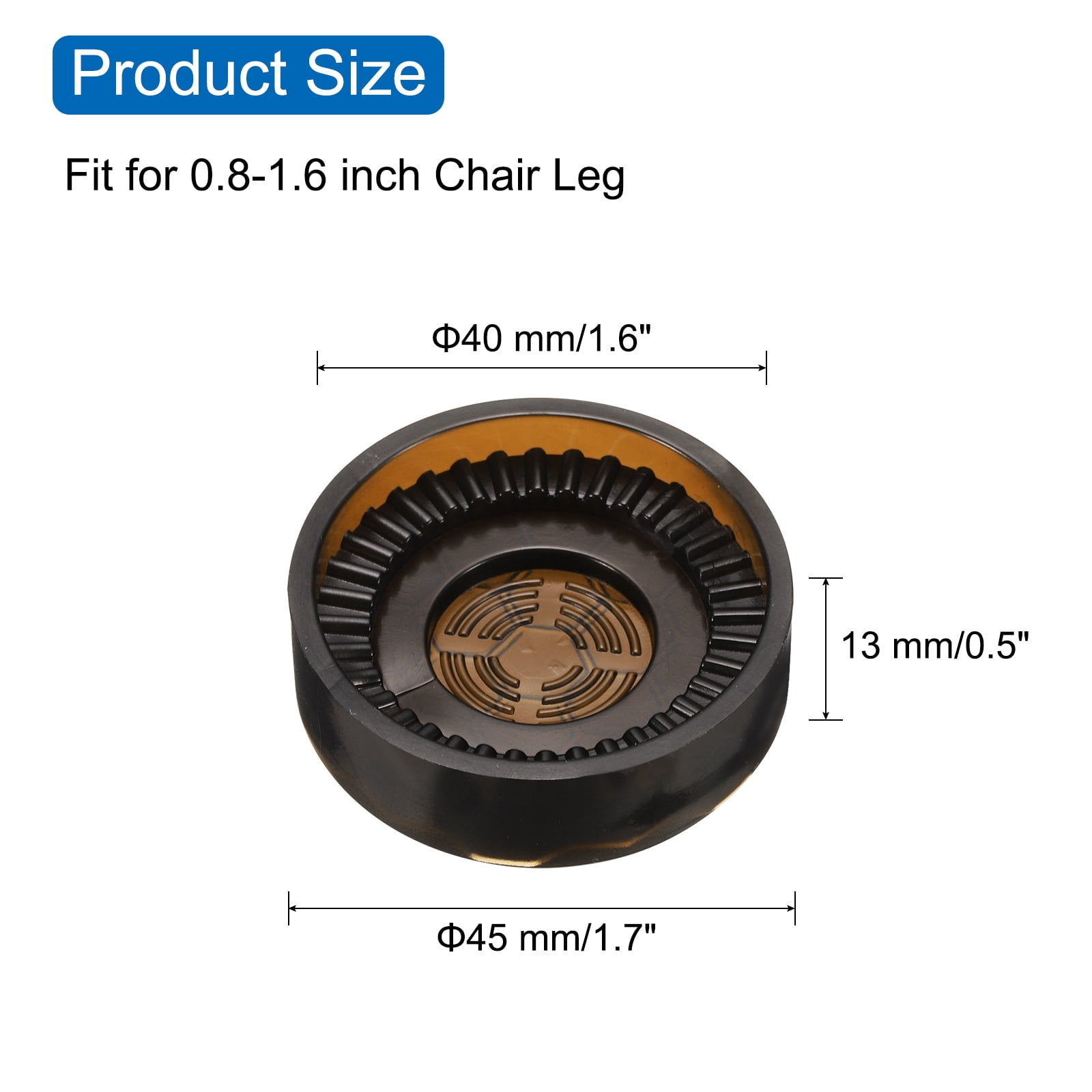 Unique Bargains Rubber Furniture Caster Cups Round Chair Leg Floor Protectors 1.6in Brown