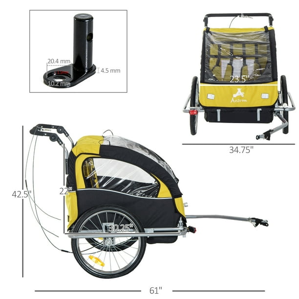 Aosom 2 in 1 Double Child Bike Trailer Stroller Carrier Bicycle