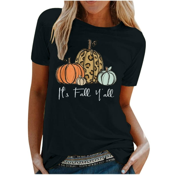 Tops Para Mujer Blusa Casual Elegante Camisas Cuello Redondo Estampado de Otoño Camiseta de Manga Corta Odeerbi ODB170425