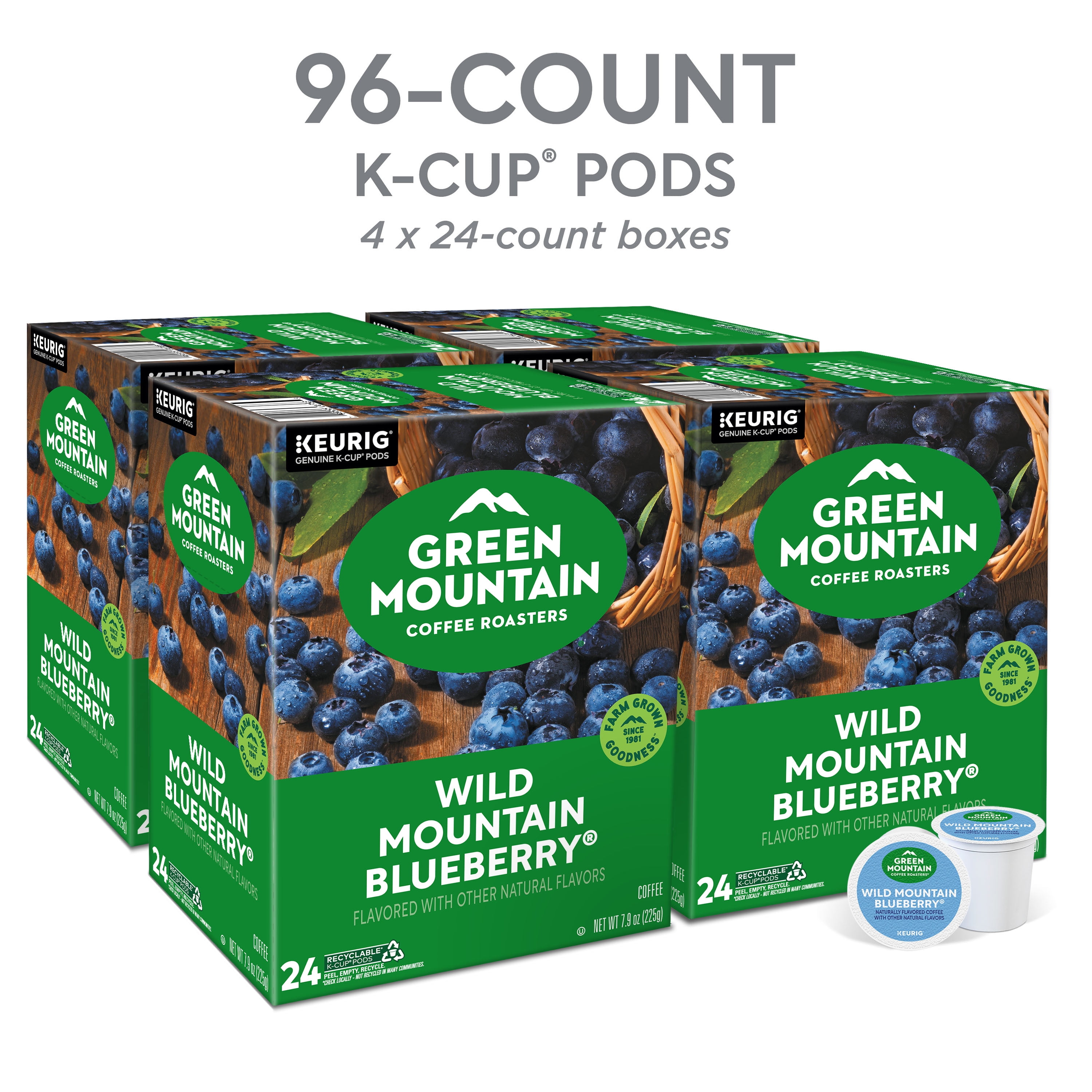 (4 pack) Green Mountain Coffee Roasters, Wild Mountain Blueberry Light Roast K-Cup Coffee Pods, 24 Count