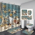 thumbnail image 2 of Prettyui Coxila Shell Starfish Shower Curtain Sets Bath Mat 4 Pcs Decor Bathroom Conch Blue Beach Fish Contour Mat Toilet Lid Cover U Shaped Non-Slip Rug, 2 of 8
