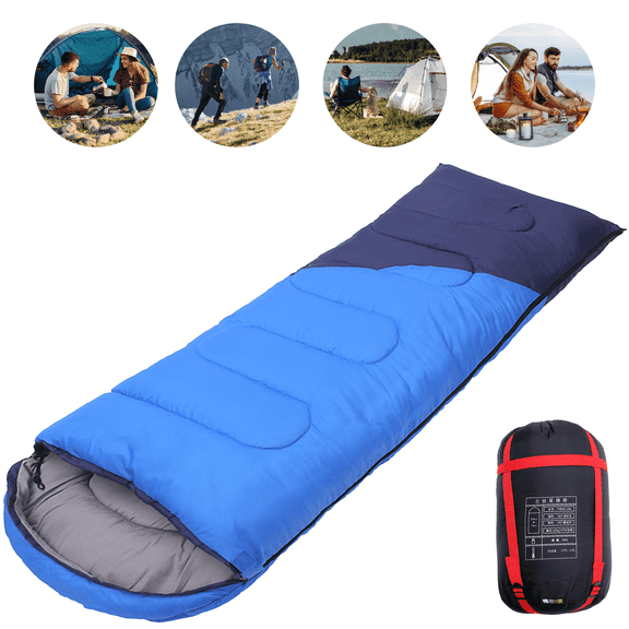 Teblint Sleeping Bag, 41-68℉ Camping Sleeping Bags for Adults Kids 3 Seasons, Waterproof Portable with Compression Sack, Camping Gear for Camping, Backpacking, Hiking (Blue)