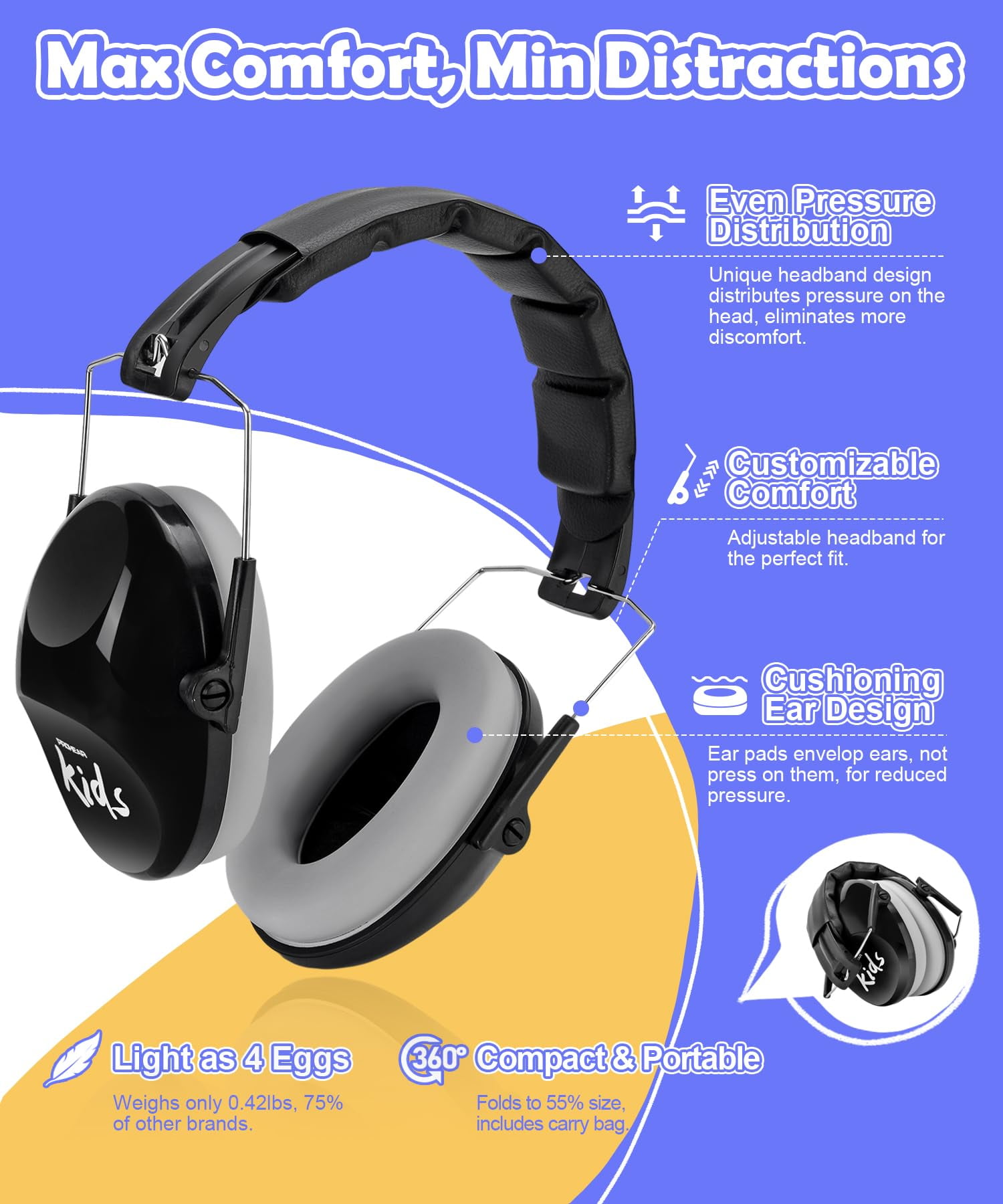 PROHEAR 032 2.0 Noise Cancelling Headphones for Kids - 25dB Noise Reduction - Adjustable Sensory Ear Protection Muffs for Concert, Fireworks, Monster Truck Shows, School - Black