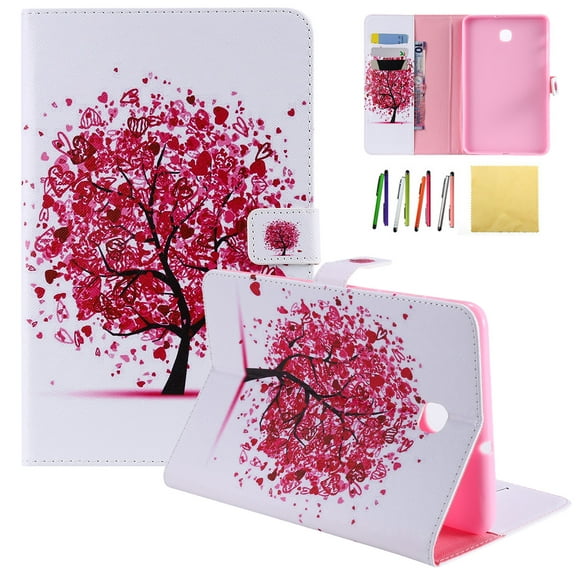 Galaxy Tab A 8.0 2018 Case, Allytech PU Leather Flip Foilo Stand Case Cover with Credit Card Slots & Strong Magnetic Clasp for Samsung Galaxy Tab A 8.0 (Model: SM-T387), Pink Love Tree