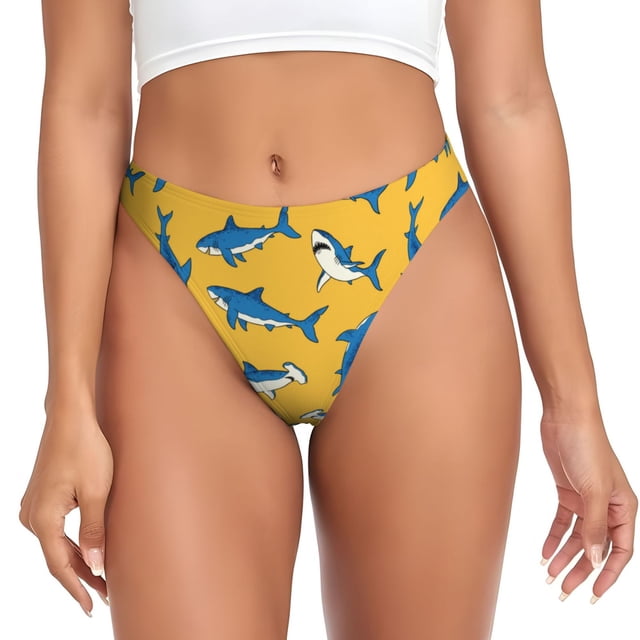 Balery Shark Print Tangas de Algodón para Mujer con Estampado – Ropa Interior Sexy, Transpirable, G-string-XX-Large