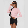 thumbnail image 5 of Womens Long Sleeve Shirts Basic Spring Crop Tops Fall Fashion Layering Slim Fitted Y2k Tops Pink XS, 5 of 6