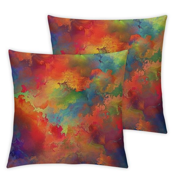 Acheng Throw Pillow Covers Orange Spring Paint Colorful Red Blue Yellow Band Watercolor with Spots and Streaks Purple Abstract Square Hidden Zipper Decorative Pillowcase 12x12in