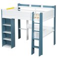 thumbnail image 6 of Euroco Wood Full Size Loft Bed with Storage Headboard, Bookcase. Desk and Clothes Hanger for Kids Teens Adults, White&Blue, 6 of 12