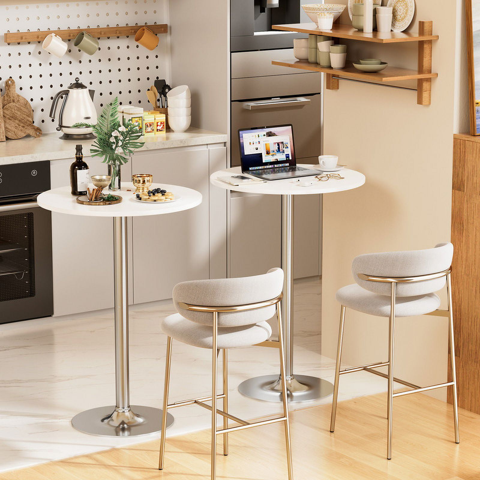 44.5" Narrow Rectangular Bar Table – Adjustable Feet, Gold Legs, White Top